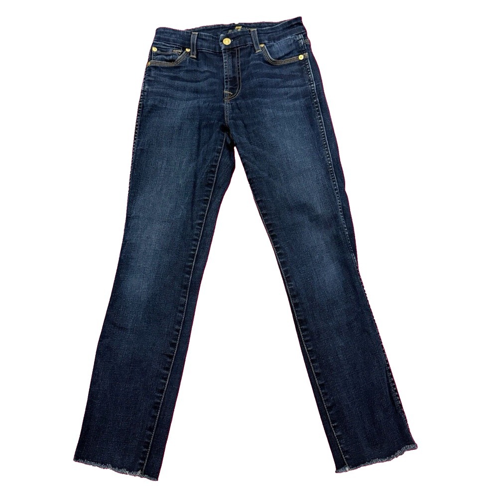 7 For All Mankind The Ankle Straight Blue Denim Jeans‎ Women's Size 24W 27L